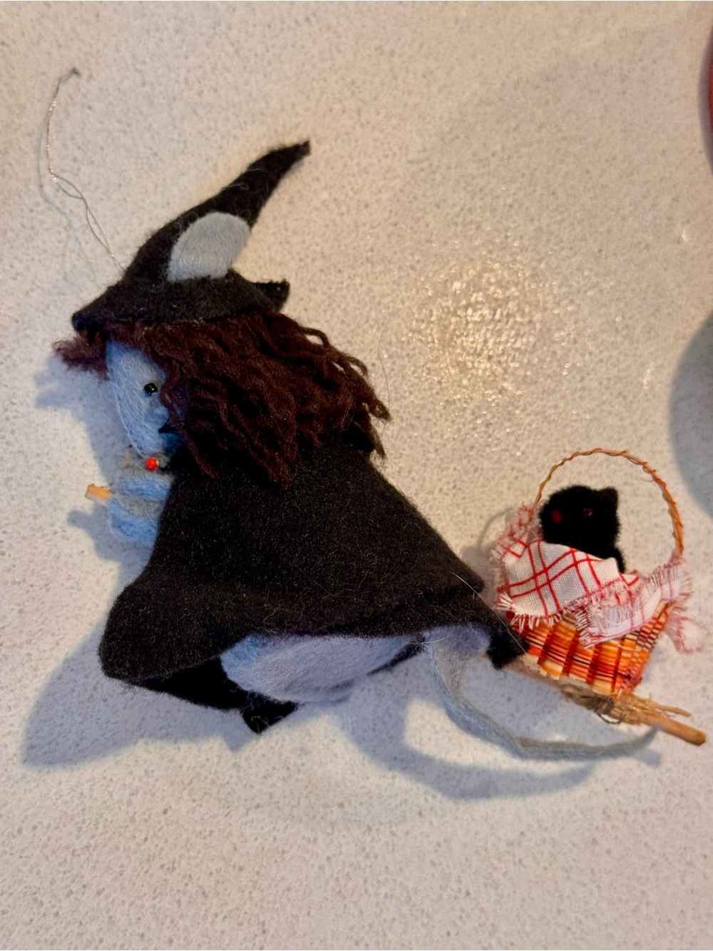 Vintage Handcrafted Felt Witch Mouse Halloween Ornament - Primitive Folk Art